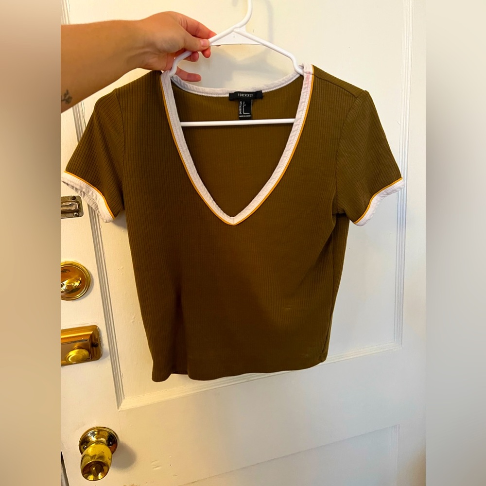 Small cropped olive green v-neck from Forever 21